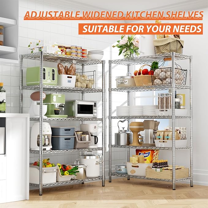 Storage Shelves Heavy Duty, 4 PCS 36" L x 14" W x 72" H Garage Wire Shelving Unit Loads 1750LBS, 5-Tier Adjustable Metal Industrial Utility Shelf Rack for Kitchen, Laundry Room, Warehouse, Basement