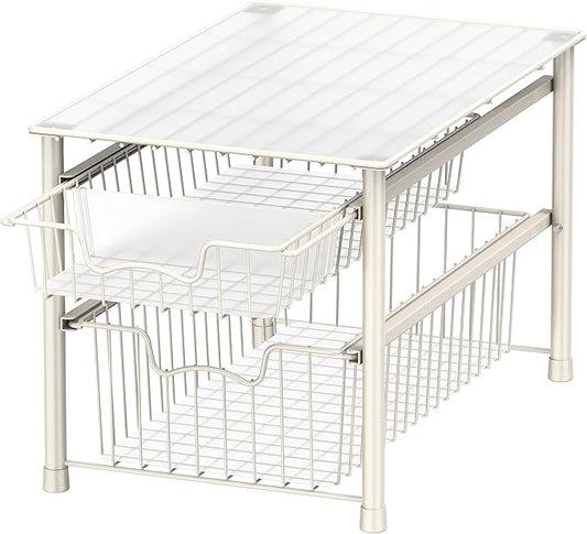 Simple Houseware Stackable 2 Tier Basket Drawer, White