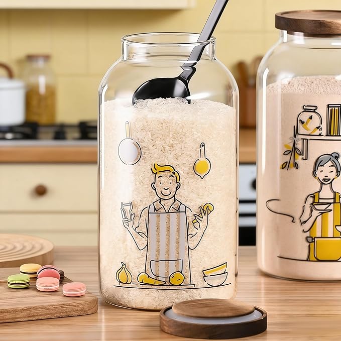 2 PCS Large Glass Jar With Lid Glass Food Storage Jars with Airtight Lid for Flour,Sugar,Coffee,Rice, Nutsand More(1 gallon/4000 ml)