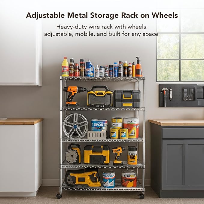 Displays By Jack 5 Tier Heavy Duty Wire Shelving Unit Storage Rack for Products Plant Pantry, Garage, Laundry Racks Durable Shelf Organizer Shelves Stand 14" W x 30" L x 60" H, Chrome