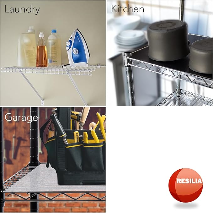 RESILIA Shelf Liner Set for Wire Shelving Rack – 4 Pack, 18 Inch Long x 48 Inch Wide, Black Plastic Vinyl Covers for Kitchen, Pantry, & Garage Racks, Made in The USA
