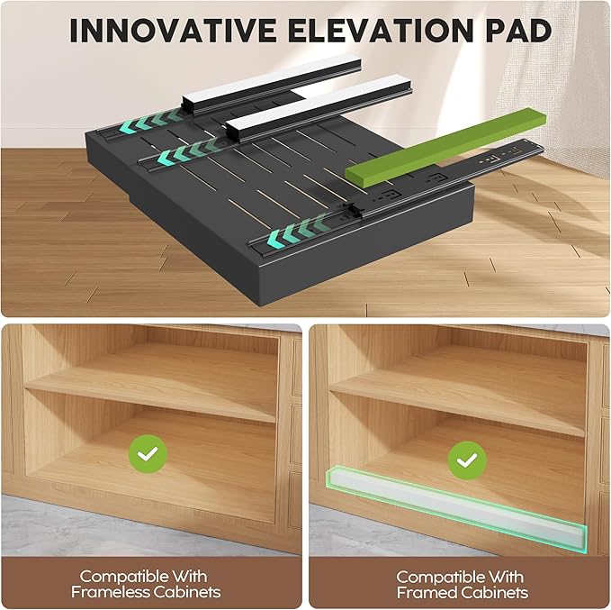 6 Pack Pull Out Cabinet Organizers 21" Deep With Raising Pad for Framed Cabinets, Expandable Slide Out Drawers with 4pcs Divider Racks, Roll Out Shelves, Adjustable Width 12"-20.45" Black