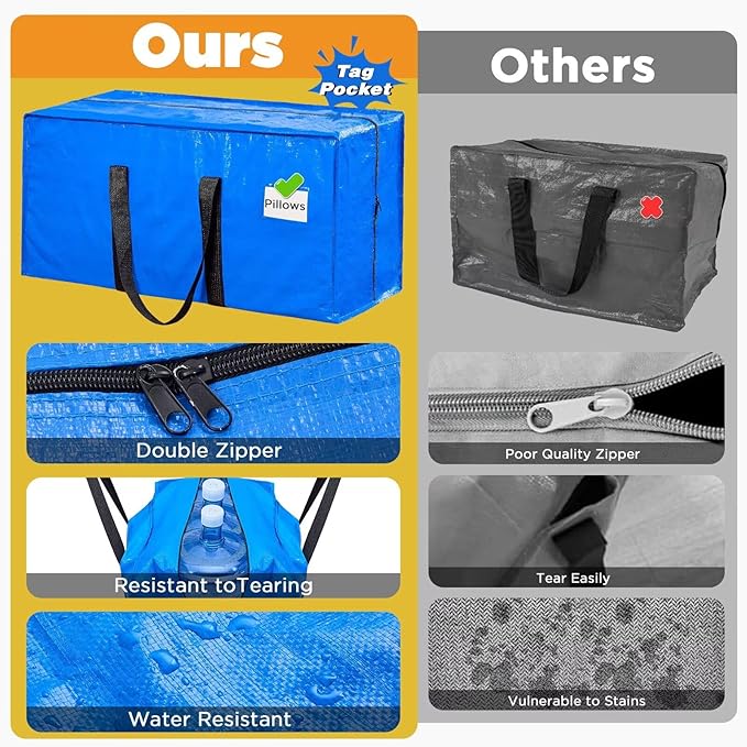 BETU Extra Large Moving Bags Heavy Duty Storage Bags with Zipper Handles, 2 Pack Clothes Storage Totes Bins Packing Moving Boxes, Moving Supplies for College Dorm Essentials, Space Saving, Blue