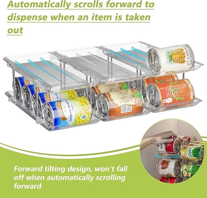 Can Organizer for Pantry Soda Can Organizer Automatic Rolling Food Pantry Storage Rack Can Dispenser for Fridge Holds 24 Cans, Fits 5.8-Inch Soda and Can, Set of 6