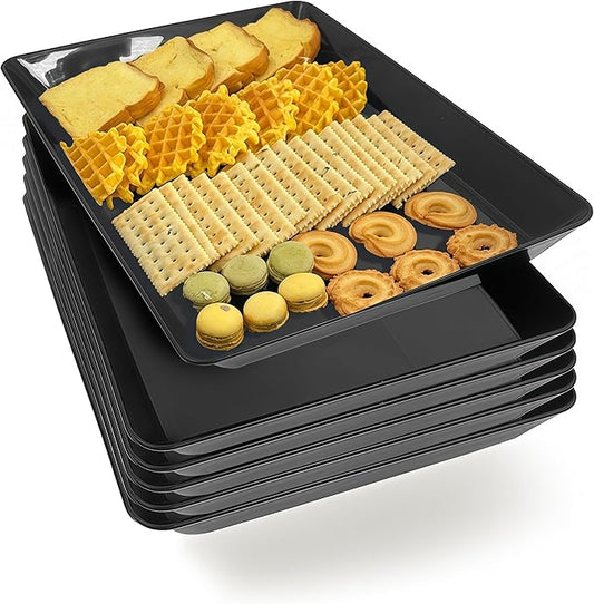AMGBZT Serving Tray Platter, 6 Pcs Food Tray for Veggie Fruit Snack Dessert Cookie Cheese, Food Trays for Party Supplies Display, Plastic Platters for Serving Food, Large Trays, BPA Free