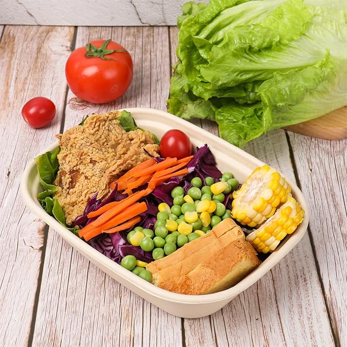 JAYEEY 35oz Disposable salad bowls with lids, Sugarcane Fiber Paper Bowls take away food containers meal prep deli container 50 Pack