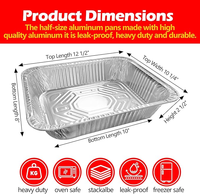 MAXTBEE 9x13 Aluminum Foil Pans with Lid, 10 Pack Disposable Trays Half Size Heavy Duty Tin Pans Deep Food Containers For Cooking, Meal Prep, Baking, Roasting, Chafing, Heating or Steam Table