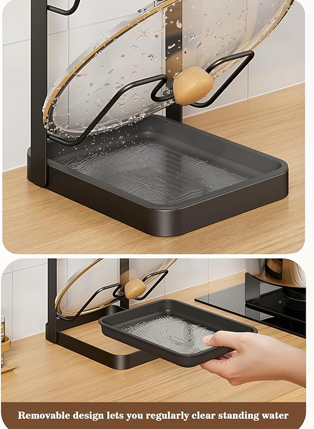 amader Pot Lid Holder & Spoon Rest, 2026 Upgraded Multifunctional Kitchen Organizer Rack with Removable Drip Tray, Space-Saving Countertop Stove Top Storage for Pots Pans (Gray-02)
