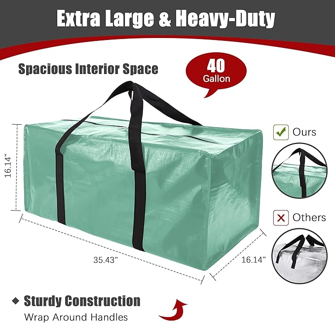 Extra Large Moving Bags with Zippers & Carrying Handles, Heavy-Duty Storage Tote for Space Saving Moving Storage, Fold Flat, Alternative to Box and Bin - 8 Pack, 40 Gal, Teal