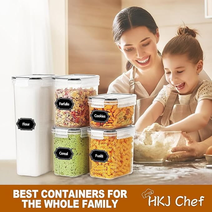 24 PCS Airtight Food Storage Containers with Lids, Kitchen Pantry Organization and Storage Containers, Plastic Canisters for Flour, Sugar, Cereal and Dry Food, BPA Free, 40 Labels & Marker