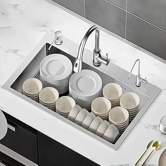32" x 18" Drop in Kitchen Sink, Nano-Coated Topmount Single Bowl Stainless Steel Sink with Drain Kit and Fruit Baskets