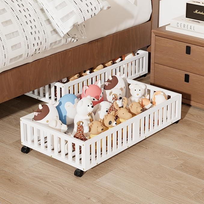 Bamboo Under Bed Storage with Wheels,Rolling Underbed Shoe Organizer Box for Shoes,Blankets,Toys,Clothes Container Space-Saving Bins for Bedroom,Closet,Dorm,Nursery