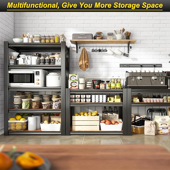 REIBII 2500LBS Storage Shelves, 5 Tier Adjustable Pantry Shelves, Metal Shelving Unit for Closet, Kitchen, Pantry, Laundry, 24.4''W X 16.4''D X 60''H, Black