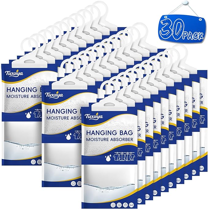 Moisture Absorbers 30 Pack,Hanging Closet Dehumidifier Bags,Moisture Absorbing Bags, Desiccant,Moisture Absorbing Bags for Closet,Wardrobes,Bedrooms, Bathrooms