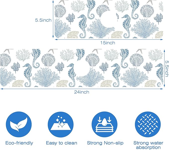 Marine Seashell Seahorse Coral Kitchen Sink Splash Guard Mat Absorbent Fast Drying Mat Faucet Draining Mat Sink Splash Guard Behind Faucet Drip Catcher for Kitchen Bathroom 5.5"×24"
