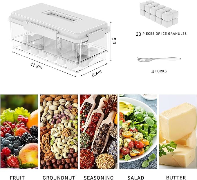 MineSign 2Pack Ice Chilled Condiment Caddy with 4 Removable Containers Taco Ingredient Server with Lid Cooled Garnish Caddy Tray for Taco Mimosa Bar Sauce Fruits&Veggies White