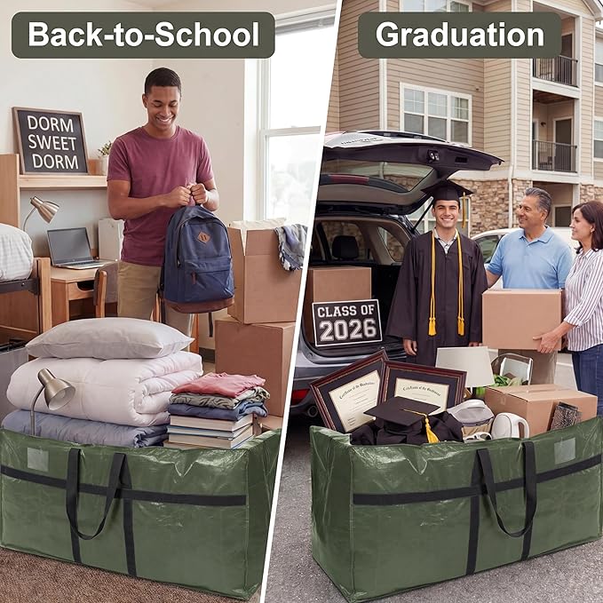 4 Pcs 66 Gallon Extra Large Moving Bags Heavy Duty Storage Bag with Strong Zipper Handle Foldable XXL Jumbo Storage Tote Packing Moving Box for College Dorm Travel Cloth Duffle (4 Colors)