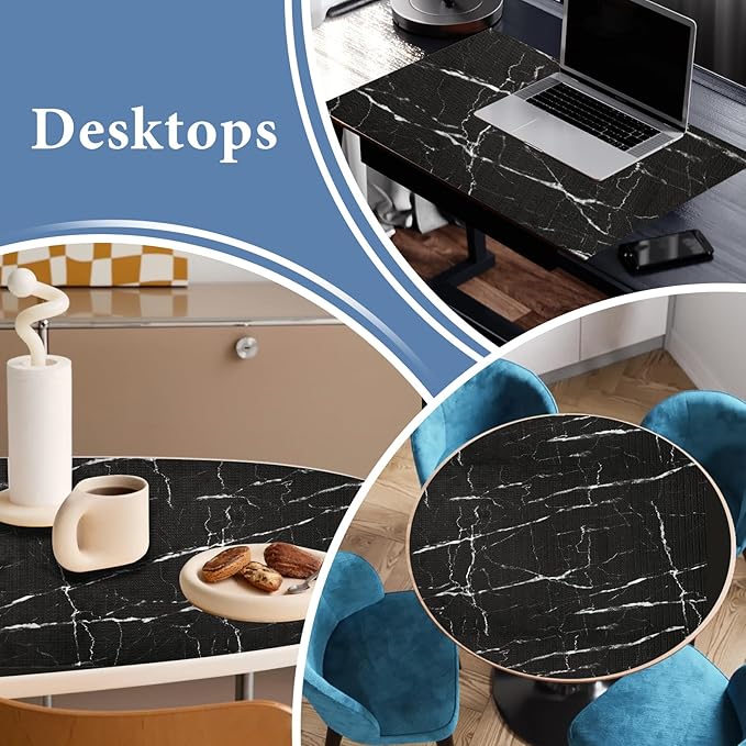 Drawer and Shelf Liner for Kitchen Cabinet: 12 in X 30 Ft Non Slip Waterproof Shelf Paper Non Adhesive Refrigerator Liners Black Marble Easy Liners for Bathroom with Knife Tape Measure