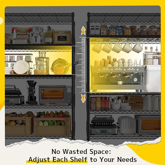 71.5‘’H Wire Shelving Unit With Shelf Linker,5 Tier Metal Shelving Pantry Kitchen Shelves with Side Blockers,Adjustable Standing Storage Shelves Rack with Hooks,Shelf for Utility Room,Basement,office