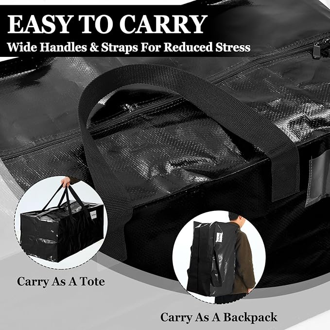 4 Pcs 24 Gallon Extra Large Moving Bags Heavy Duty Storage Bag with Strong Zipper Handle Foldable XXL Jumbo Storage Tote Packing Moving Box for College Dorm Travel Cloth Duffle (Black)