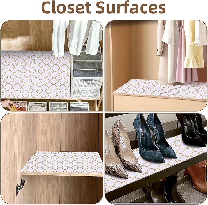 Shelf Drawer Liners for Kitchen Cabinets Non Adhesive Drawer Liner Thickened Refrigerator Liner Gold Quatrefoil Strong Non-Slip Paper for Tool Box with Knife and Tape Measure,11.8 x 118 Inches