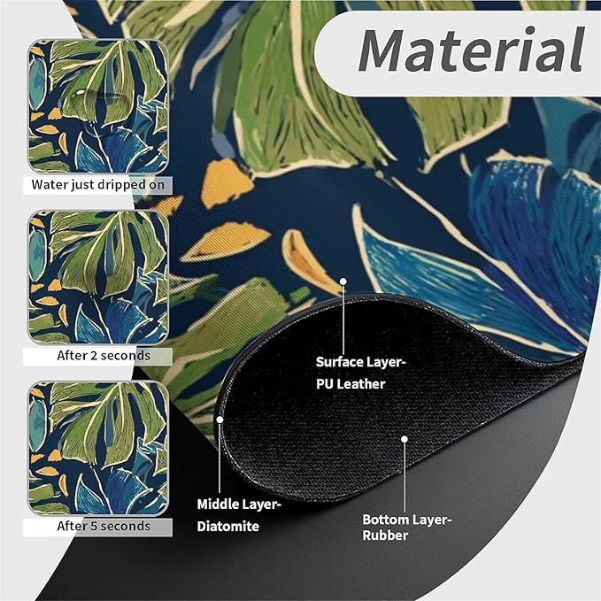 Kitchen Sink Splash Guard，Large tropical leaves Faucet Mat Sink Gadgets-Super Absorbent Fast Drying Mat Drip Catcher for Kitchen, Bathroom,Sink Mat, Dish Drying Mat, Bathroom(15" X 5.5" )