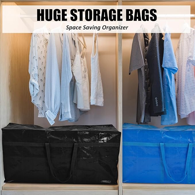 4 Pcs 66 Gallon Extra Large Moving Bags Heavy Duty Storage Bag with Strong Zipper Handle Foldable XXL Jumbo Storage Tote Packing Moving Box for College Dorm Travel Cloth Duffle (4 Colors)