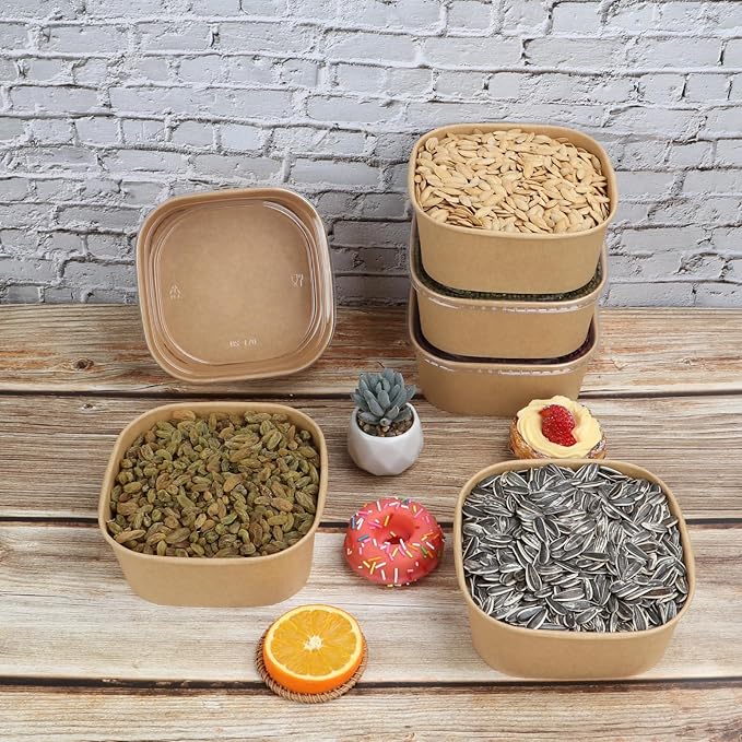 JAYEEY 40 oz Disposable Kraft paper bowls with lids,Food containers Soup Bowls Party Supplies Treat Bowls 50 Pack