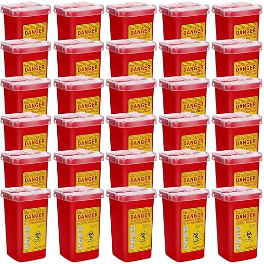 Chumia 30 Pcs Sharps Containers for Home Use, 1 Quart Portable Small Needle Disposal Sharps Container Home Travel, with Locking Lid for Biohazard Syringes, Safe Needle Box Disposal