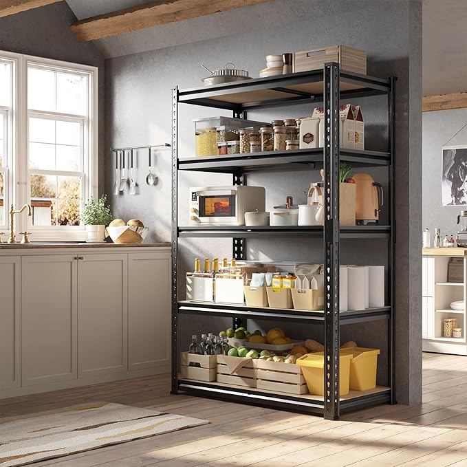 63" H Garage Shelving 31.5" W Storage Shelves Adjustable 2000LBS Metal Shelving Heavy Duty 5 Tier Garage Shelves for Pantry Kitchen Basement Warehouse