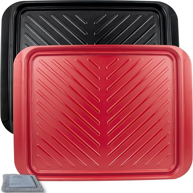 Czlizdyt Large Grilling Prep and Serve Trays, BBQ Platter for Raw and Cooked Food, Melamine Serving Trays for Food, Set of 2, Black and Red, Napkin and Cleaning Clothes Included
