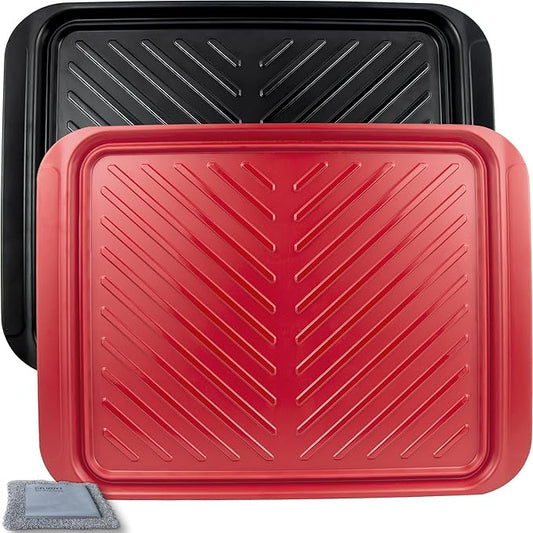 Czlizdyt Large Grilling Prep and Serve Trays, BBQ Platter for Raw and Cooked Food, Melamine Serving Trays for Food, Set of 2, Black and Red, Napkin and Cleaning Clothes Included