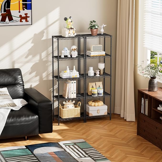 SINGAYE Metal Shelves Wire Shelving：Storage Rack Standing Units Shelf for Kitchen Laundry Bathroom Closet Organizers Pantry Narrow Mesh Adjustable 10" D x 16" W x 55" H Black | Shelf, Adjustable, Rack, for Kitchen, for Closet, for Laundry