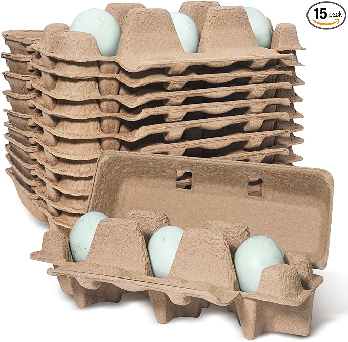 tutata Upgraded Duck Egg Cartons, 1/4 Dozen Jumbo Egg Carton, 3 Cell Duck Egg Boxes, Blank Top, 15 Pack