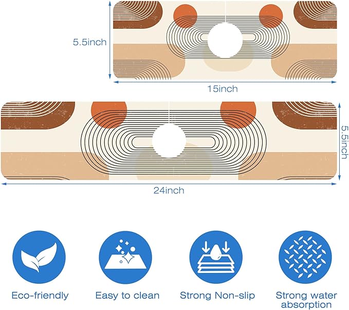 Abstract Minimalistic Geometric Sink Faucet Absorbing Mat Sink Splash Guard Faucet Mat Draining Mat Fast Drying Sink Protectors for Kitchen and Bathroom 5.5"×15"
