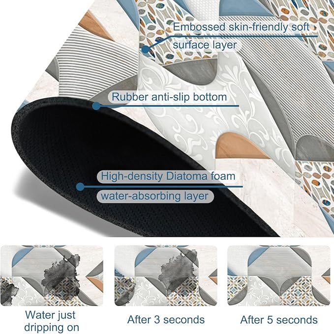 Ceramic Wall Tiles Kitchen Sink Splash Guard Faucet Mat Moroccan Graphics Super Absorbent Fast Drying Mat Sink Splash Guard Behind Faucet for Kitchen Bathroom, 23.5"x5.5"
