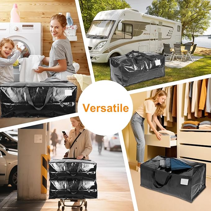 CHVEGLUZ 2 Packs Moving Bags Heavy Duty Extra Large,Storage Bags with Zipper&Handles, Sturdy&Durable Clothes Storage Bags Totes for College Dorm Essentials, Moving Boxes for College Supplies, Black