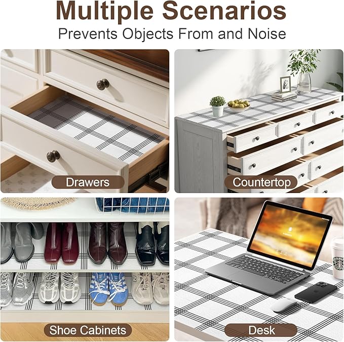 Drawer and Shelf Liner for Kitchen Cabinet, Non-Adhesive Cabinet Liner, Non-Slip Drawer Liner, Waterproof Cupboard Liners, Kitchen Shelf Liner Easy to Clean, Protect Dresser/Shelves/Table