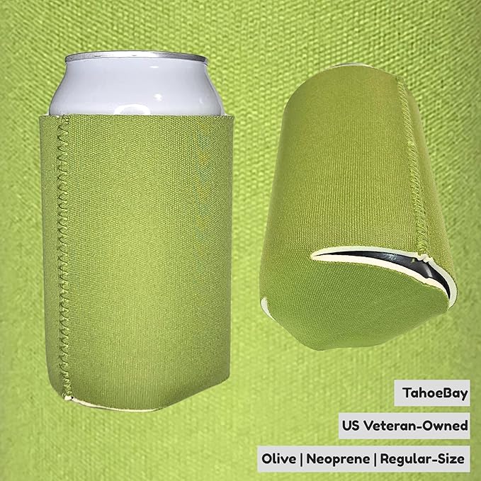 TahoeBay Neoprene Can Cooler Sleeves (50-Pack) Bulk Blank Sublimation Blanks for Vinyl Regular Size Plain Beer Coolers for Soda Cans & Bottles Black, White, Solid Color Set (Olive)