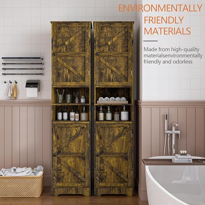 Viaozutis Tall Bathroom Storage Cabinet, Vertical Freestanding Organizer with Adjustable Shelf, Slim Design for Small Bathrooms, Towels & Toiletries Storage Retro Colors