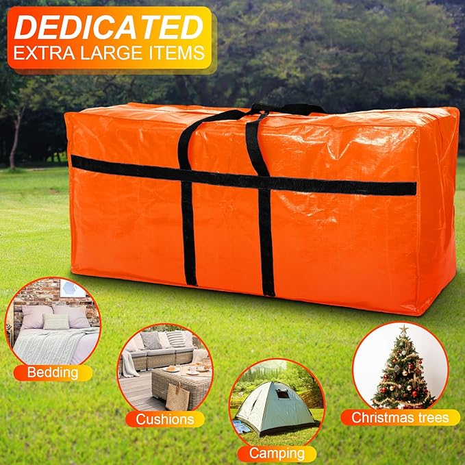 Windyun 4 Pack 57 Gallon Extra Large Moving Bags XXL Heavy Duty Storage Bag with Strong Zipper Handle Jumbo Big Tote Box Foldable for College Dorm Travel Clothes Duffle Blanket Pillow(Orange)