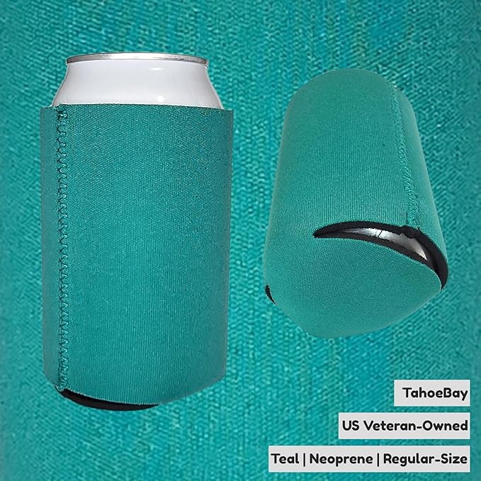 TahoeBay Neoprene Can Cooler Sleeves (50-Pack) Bulk Blank Sublimation Blanks for Vinyl Regular Size Plain Beer Coolers for Soda Cans & Bottles Black, White, Solid Color Set (Teal)