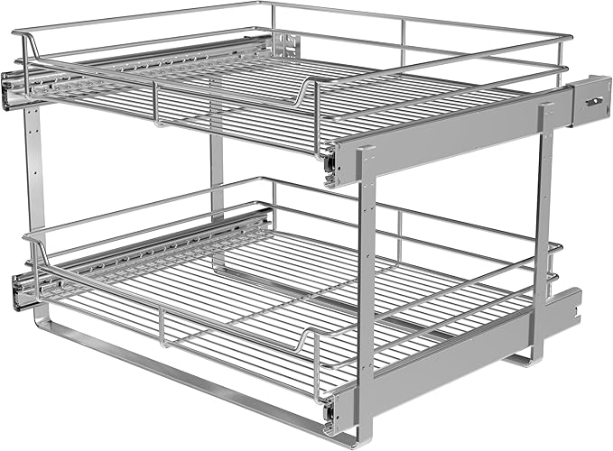 JOWBOOW 2-Tier Cabinet Pull Out Shelves (20" W x 22" D), Slide Out Shelves for Kitchen Cabinets, Metal Pots and Pans Organizer for Under Cabinet