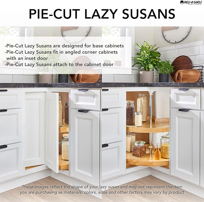 Rev-A-Shelf 2 Tier Pie-Cut Lazy Susan for Corner Base Cabinets, Plastic, 24" Double Shelf Swivel Kitchen Spice/Can Organizer, Almond, 6942-24-15-52