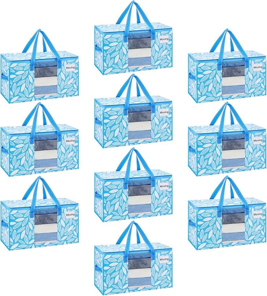 VENO 10 Pack Moving Bags, Storage Bins with lids, Packing Supplies for College, Alternative to Moving Boxes, Foldable, Heavy-Duty Tote (Spring Breeze, 10 Pack)