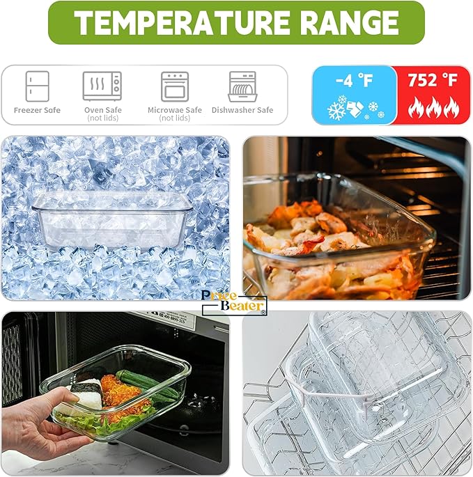 Glass Food Storage Containers with Lids – 10 Pack (2 Sizes: 1050ml & 370ml) | Airtight, Reusable Lunch Boxes, Leakproof, BPA-Free Meal Prep Containers for Kitchen,Dishwasher & Microwave