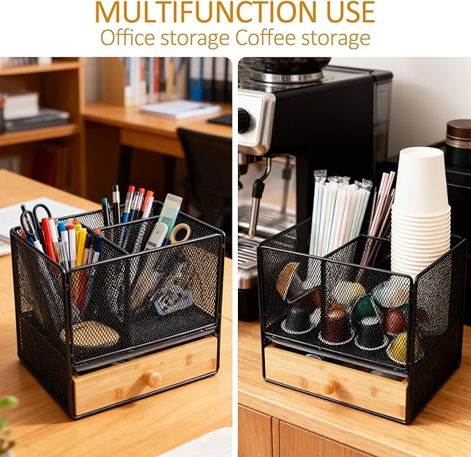 Kitchen Utensil Holder with Drawer, 2-In-1 Large Utensil Holder & Silverware Holder for Counter & Countertop, Kitchen Utensils Organizer for Cookware and Flatware, With Quick Dry Diatomite Pad