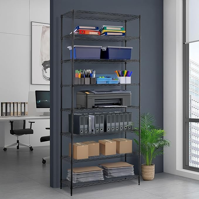 Finnhomy 8-Tier Wire Shelving Unit - Adjustable Steel Rack, 14x36x80 Inches, 8 Metal Shelves for Pantry and Garage Storage - NSF Certified, Black