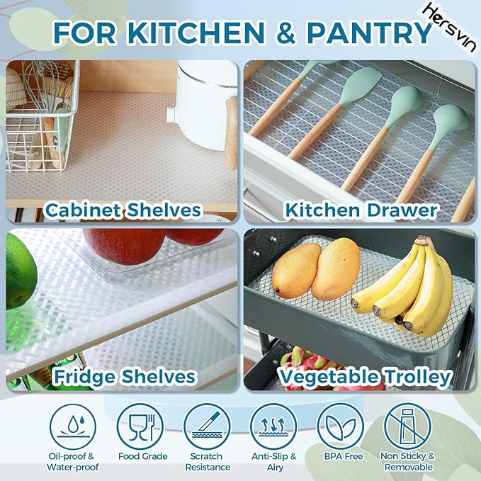 Hersvin Shelf Liners 12 in x 20 ft EVA Drawer Mats, Non-Adhesive Cupboard Protector, Kitchen Cabinet Lining Fridge Liner (Clear Crossed Stripe, 30.5x610cm)