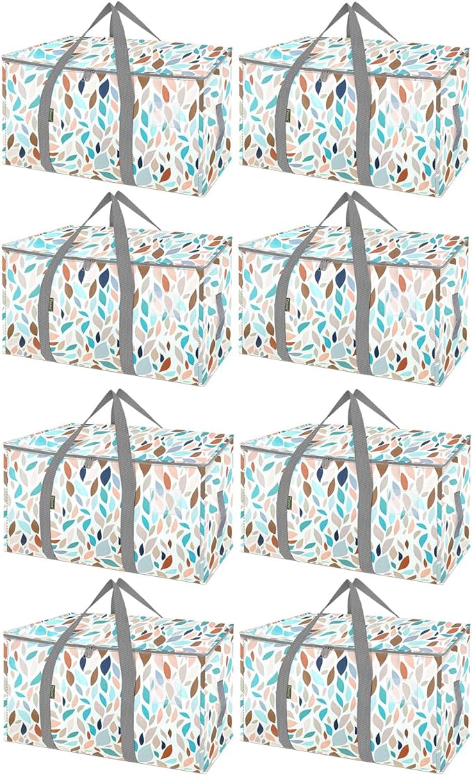 BALEINE 8-Pack Oversized Moving Bags with Reinforced Handles, Heavy-Duty Storage Tote for Clothes, Moving Supplies (Mosaic, 8-Pack)
